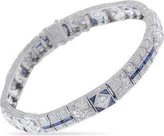 Luxury Bazaar Art Deco Platinum 2.70ct Diamond and Sapphire Bracelet MF04-121025