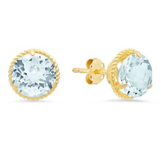 MAX + STONE 14k Yellow Gold Roped Halo Round-Cut Gemstone Stud Earrings (8mm)