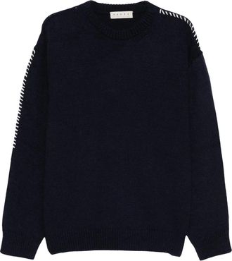 Paura Hotaka Sweater met ronde hals en reparatiedetails - Heren - Ronde hals truien - Blauw - M - Wol - Truien & Vesten
