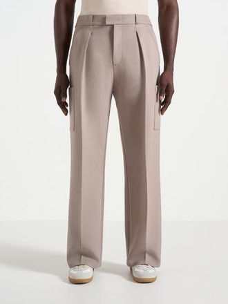 Mani&egrave;re De Voir Luca Relaxed Fit Pleated Pocket Trousers in Beige at Nordstrom, Size 34
