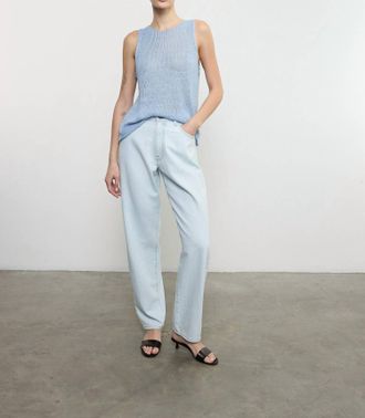 Enza Costa Linen Open Knit Tank In Sky