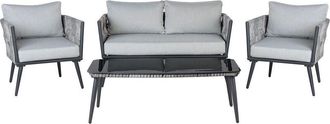 Beliani Conjunto De Jard&iacute;n Negro De Rat&aacute;n Sint&eacute;tico Con Cojines Grises 4 Plazas Con Mesa De Caf&eacute; Preveza