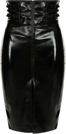 Elisabetta Franchi Glanzende rok met bandjes - Dames - Rokken - Zwart - Maat: XL Zijde