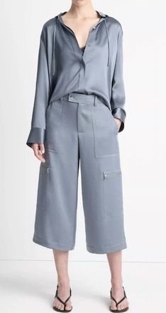 Vince Low-Rise Satin Parachute Crop Pant In Lake Stone