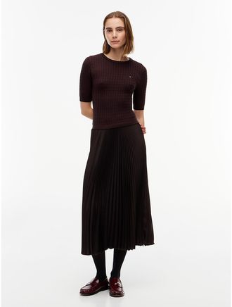 Tommy Hilfiger Womens Mixed-Media Pleated Midi Dress - Chocolate - XL