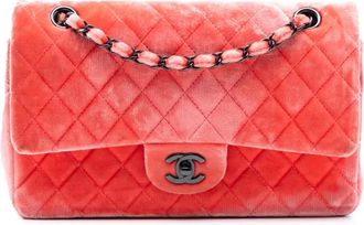 Chanel Borsa a spalla Classic Velvet Double Flap media 2014-2015 - Rosso