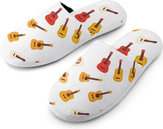 Generic Guitar Pattern Mens Flannel Slipper Soft Comfy House Shoes Non Slip Winter Warm Indoor Outdoor Slippers