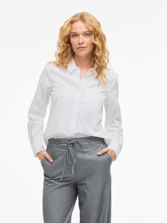 Vila Langarmbluse VILA VIDARMA L/S REGULAR SHIRT - NOOS, Damen, Gr. 34, hellwei&szlig;, Web, Obermaterial: 55% Polyester, 45% Baumwolle, unifarben, regular fit n