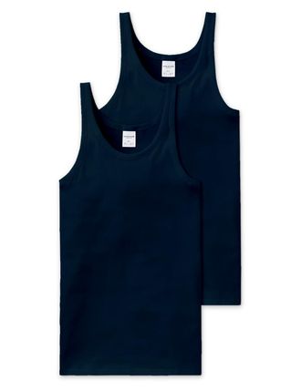 Schiesser Mens 2 Pack Unterhemd ohne Arm-Essential Feinripp Underwear, Navy_205144, 6/Large (Pack of 2)