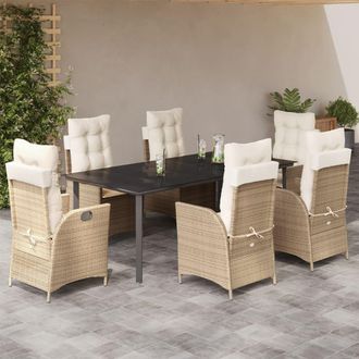 vidaXL Set Comedor De Jard&iacute;n 7 Pzas Con Cojines Rat&aacute;n Sint&eacute;tico Beige Vidaxl