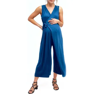Nom Maternity Francesca Maternity & Nursing Cropped Jumpsuit in Dusk Navy at Nordstrom, Size Medium