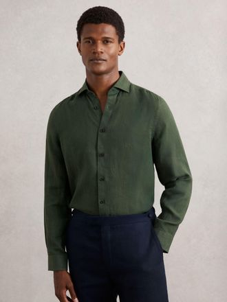 Reiss Kale Green Linen Regular-fit Long-sleeve Shirt, Xxl