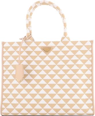 Prada Symbole Shopper Jacquard Large tote bag - Beige
