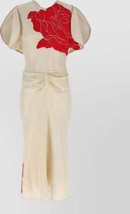 Victoria Beckham floral midi dress ruched waist short sleeves
