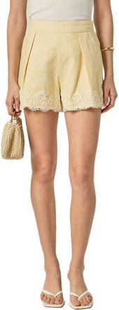 English Factory Lace Trim Linen & Cotton Shorts in Butter Yellow at Nordstrom, Size Small