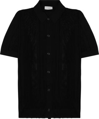 Paolo Pecora Casual Short-Sleeved Black Shirt With Textured Patterns