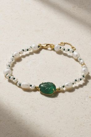 Amrapali London Bracciale In Oro 18 Carati E Cordoncino Con Pietre - Verde