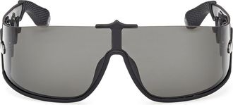 Christian Louboutin 141mm Loubishark Square Shield Sunglasses in Black/Smoke Grey at Nordstrom