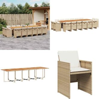 vidaXL Set da Pranzo da Giardino 17 pz con Cuscini Beige in Polyrattan - Sedie da giardino - Tavolo da giardino