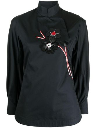 Shiatzy Chen appliqued mandarin collar top - women - Cotton - 40 - Black