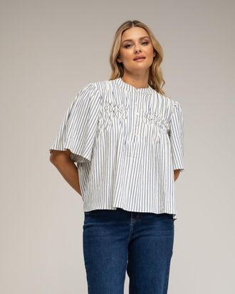 Tantra Gestreepte blouse met honingraatborduursel