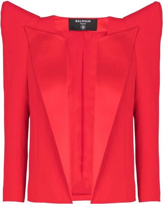 Balmain Blazers, female, Red, Size: 2XS Cropped crepe jacket with structured shoulders