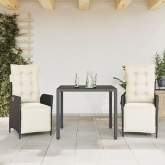 vidaXL Set Comedor De Jard&iacute;n 3 Pzas Con Cojines Rat&aacute;n Sint&eacute;tico Negro Vidaxl
