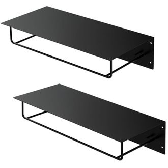 ML Design Ml-design - Set 2x Percheros De Pared Con Barra De Colgar Y Estante Flotante Para Sombreros 60x30x15 Cm Negro Met&aacute;lico Vestidor O Armario De Pasillo P