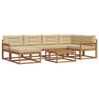 vidaXL Conjunto De Sof&aacute;s De Exterior Con Coj&iacute;n 7 Pcs Natural Y Beige Vidaxl