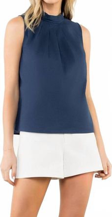 THML Clothing Pleat Collar Top In Navy