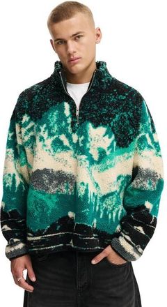 Cotton On Mens Quarter Zip Teddy Fleece in Green Multi Mountains at Nordstrom, Size X-Small
