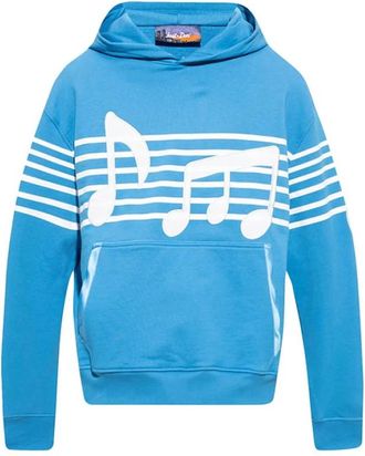 Just Don Blauwe Bedrukte Hoodie met Stave Print - Heren - Hoodies - Blauw - XL - Katoen - Hoodies & sweatvesten