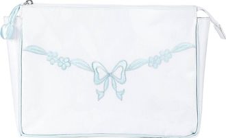 Lenora Womens Double Handle Hanging Bag In White With Blue Bow