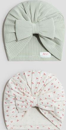 H&M 2-pack Knot-detail Hats in Light Dusty Green/cherries at Nordstrom, Size 9-12 M