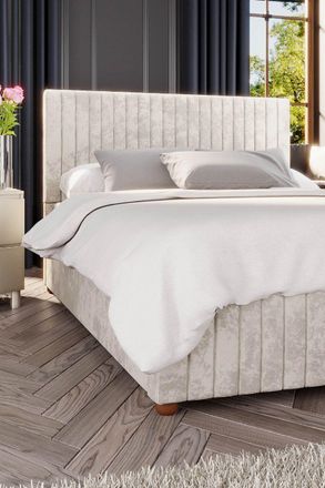 Laurence Llewelyn-Bowen Estella Ottoman Storage Bed in Mirazzi Velvet Fabric, Custom Made in Ivory | Size: Small Double