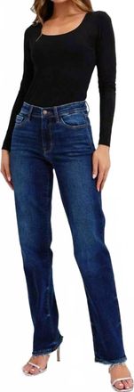 Judy Blue Mid Rise Straight Leg With Frey Hem In Dark Wash