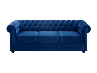 VENTE-UNIQUE.COM Sof&aacute; fijo terciopelo 3 plazas azul el&eacute;ctrico 205x88cm