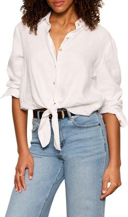Sanctuary More Love Tie Front Linen Blend Top in White at Nordstrom, Size X-Small