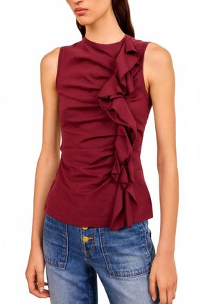 Ulla Johnson Clio Ruched Ruffle Top In Claret