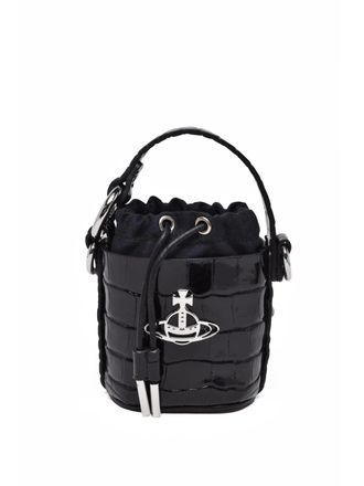 Vivienne Westwood Mini Daisy Crossbody Bag with Crocodile-Embossed Leather and Drawstring Closure