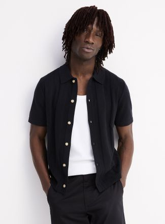 Le 31 Mens Flat-ribbed polo-collar Cardigan Sweater