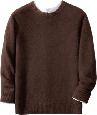 Generic Mens Merino Wool Crew Neck Sweater Business Casual Jumper Top Soft Warm Long Sleeve Sweaters Coffee