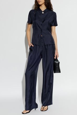 R&oacute;he Silk Short-sleeve Shirt, Womens, Navy Blue