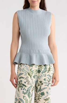 T Tahari Pointelle Peplum Sweater Tank in Blue Fog at Nordstrom Rack, Size X-Small