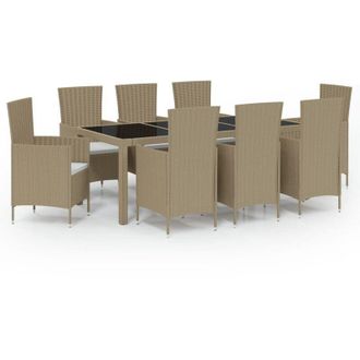 vidaXL Set De Comedor De Jard&iacute;n 9 Pzas Y Cojines Rat&aacute;n Sint&eacute;tico Beige Vidaxl