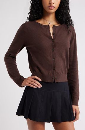BP. Crewneck Cotton Blend Cardigan in Brown Coffee at Nordstrom, Size Xx-Small
