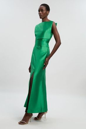 Karen Millen Satin Twill Draped Maxi Dress in Green at Nordstrom, Size 10