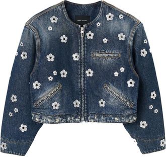 Marc Jacobs Sequin Daisy Cropped Jas - Dames - Spijkerjassen - Blauw - S - Katoen - Jassen