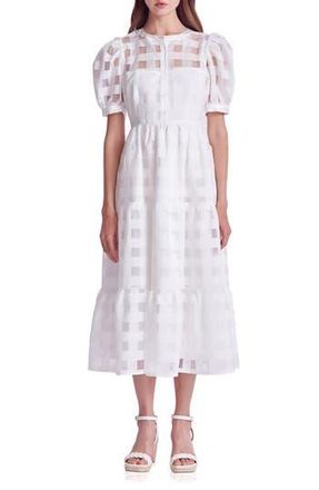 English Factory Check Puff Sleeve Belted Shirtdress in White at Nordstrom Rack, Size X-Small
