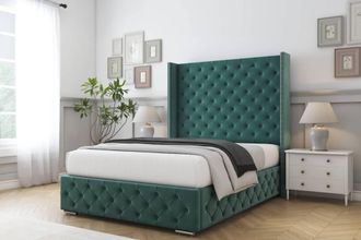 Comfort Beds Emily Plush Bed Frame With Mattress-50 Upholstered Wingback in Emerald | Size: Single